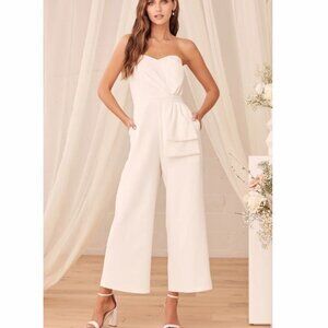 Lulus Women's Won A Heart White Strapless Wide Leg Jumpsuit - XS